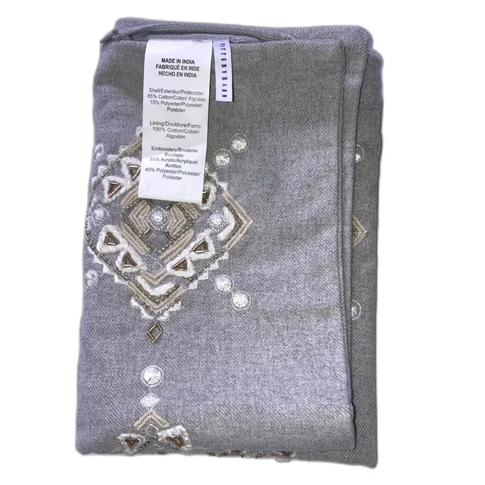 POTTERY BARN Haylie Embroidered Beaded Flannel Pillow Cover 20 x 20 inches